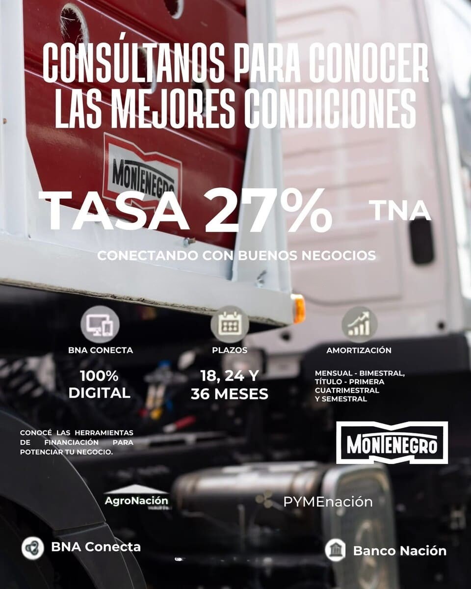 BNA Conecta – Tasa 27% TNA remolques Montenegro, promoción del 3 al 30 de junio